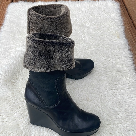 STUART WEITZMAN 'Snowy' Black Brown
Leather Shearling Wedge Boots Size 8 - Picture 10 of 12